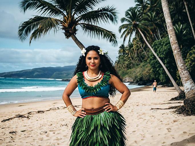 Woman in Moana Adult Fancy Dress Costume on Tropical Beach