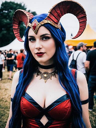 Woman in Lilith Goddess Costume Candid Cosplay Portrait at Festival