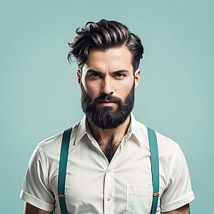 Stylish Bearded Man in Teal Background