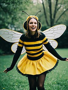 Woman in Bee Dance Costume Outdoor Portrait Cinematic Realism