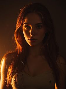 Moody Warm Light Portrait of Woman with Long Hair