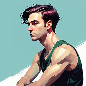 Digital Portrait of a Young Man with Slicked-Back Hair