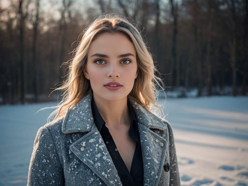 Elegant woman in snowy winter scene