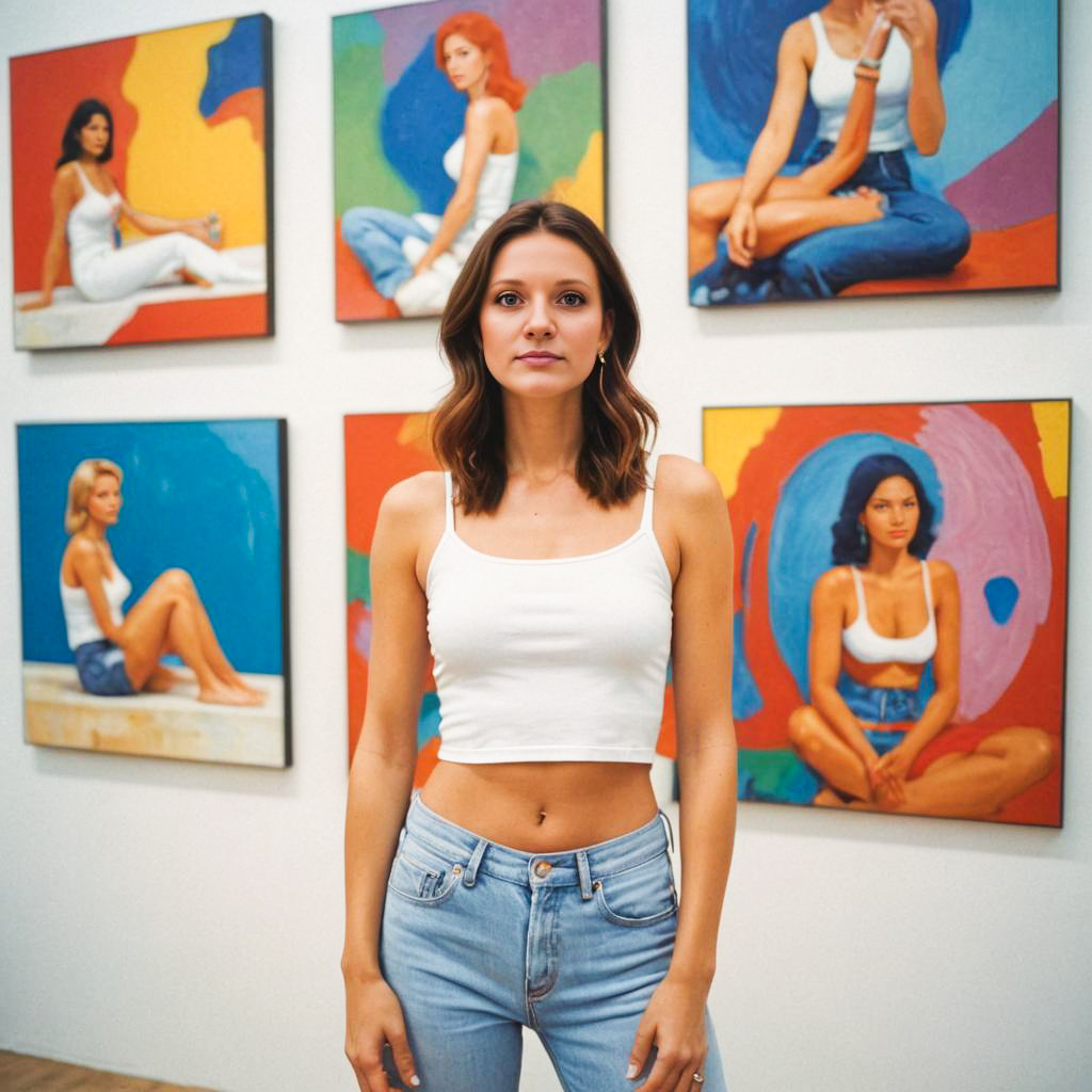 Woman in Front of Colorful Art Gallery