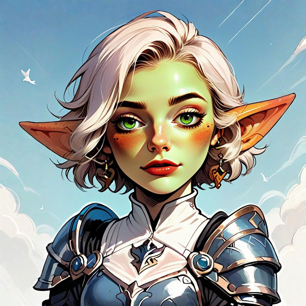 Fantasy Elf Woman in Blue Armor Digital Illustration