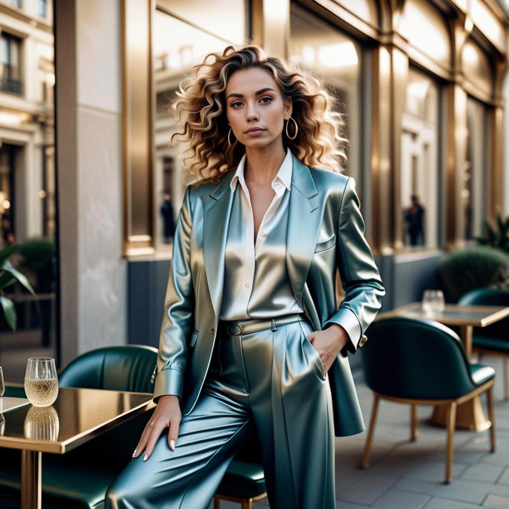 Confident Woman in Chic Metallic Suit