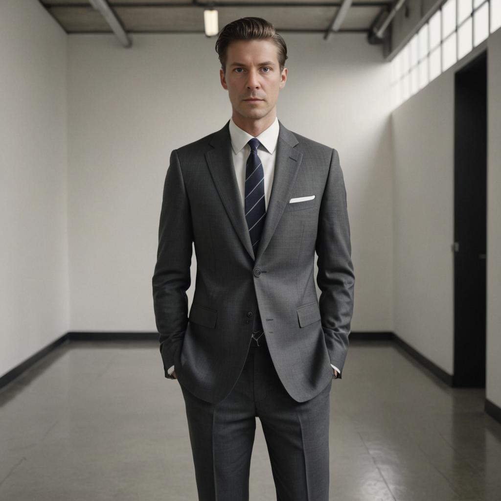 Confident Man in Tailored Grey Suit