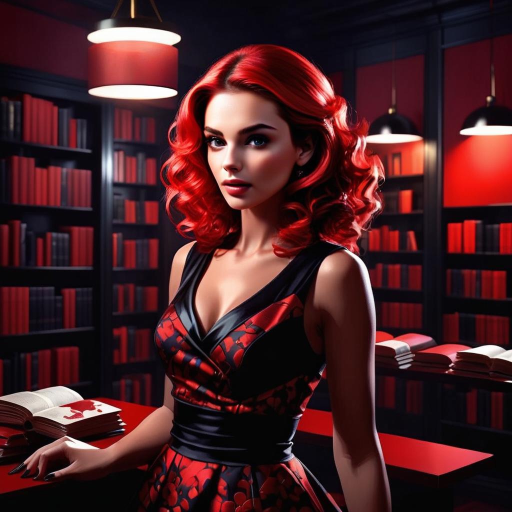 Confident Woman in Modern Library