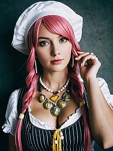 Realistic Jewelry Bonney Cosplay Woman with Pink Braids and Jewelry