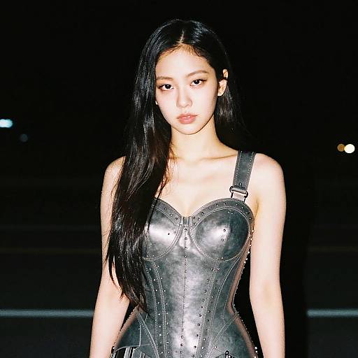 Young Woman in Metallic Corset Top Fashion Portrait