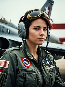 Photorealistic Top Gun Aviation Cosplay Portrait of a Woman Pilot