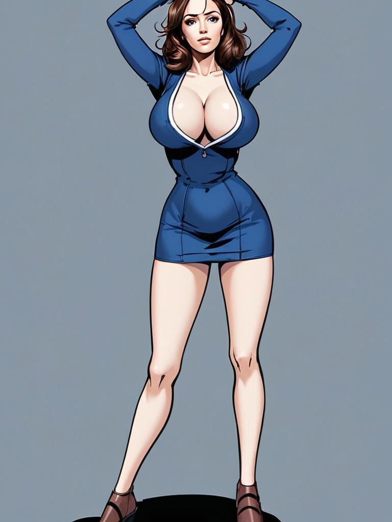 Stylized Digital Illustration of Woman in Blue Dress