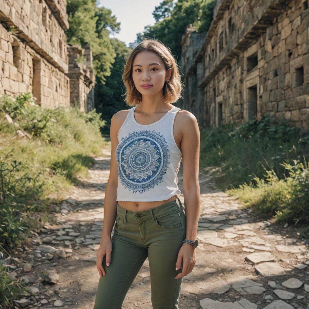 Confident Woman in Ancient Ruins