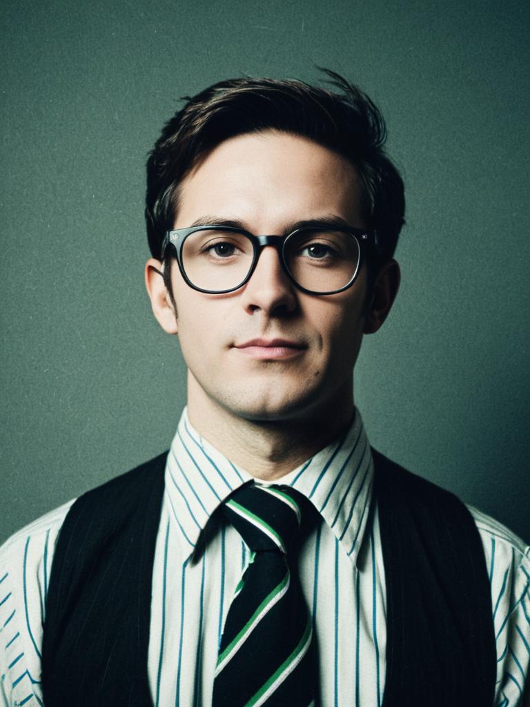 Man in Nerd Costume Waist Up Editorial Portrait Photorealistic