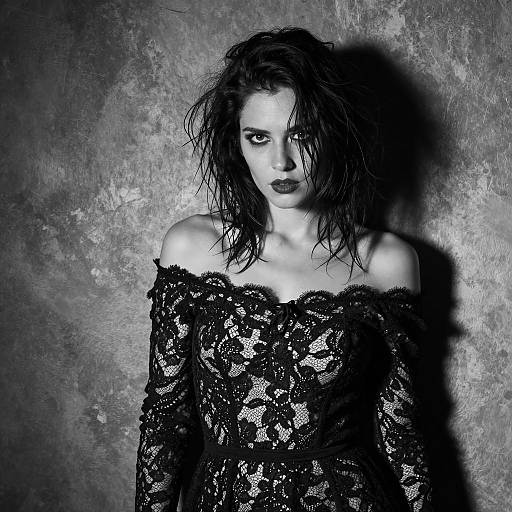 Gen Z Woman in Black Lace Dress Dramatic Portrait