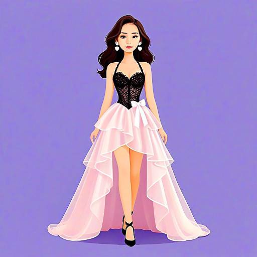 Corset Style Halter Dress with Black Velvet Bodice and Flowing Pink High-Low Skirt