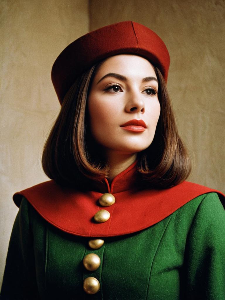 Woman in Realistic Lord Farquaad Costume with Red Beret and Green Coat