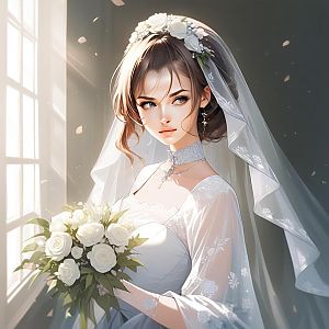 Elegant Bride in White Gown with Roses