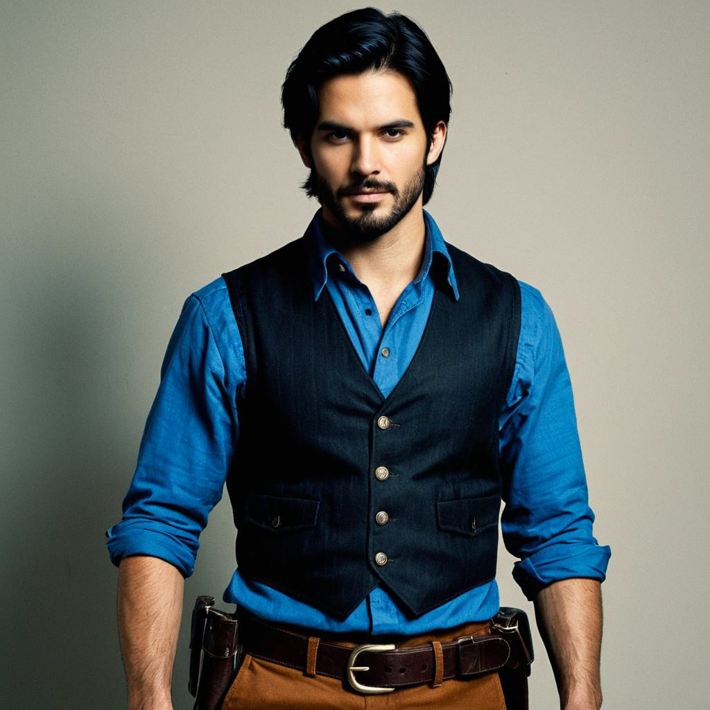 Confident man in blue shirt and vest Confident man in blue shirt and vest