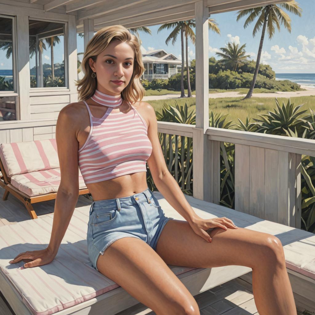 Young Woman Relaxing on Beach Porch