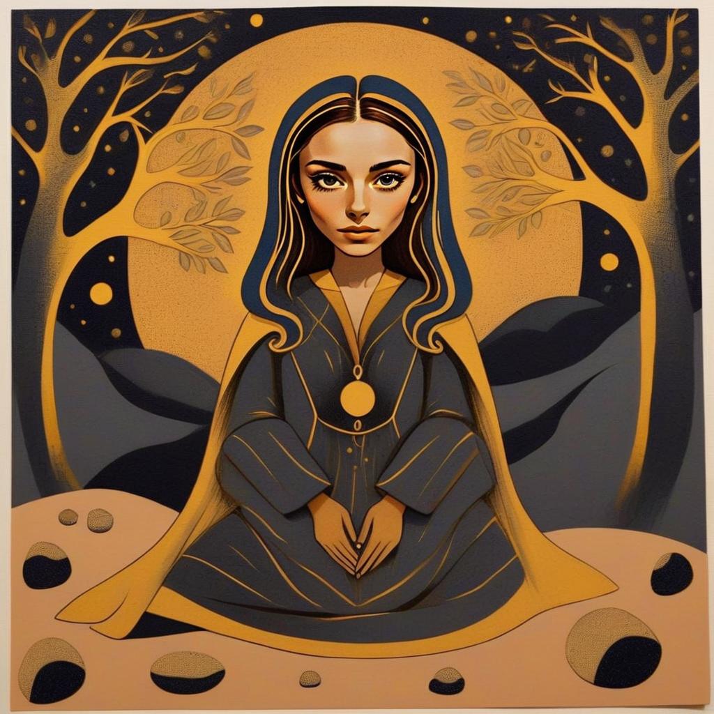 Stylized Woman Meditating in Abstract Forest Stylized Woman Meditating in Abstract Forest