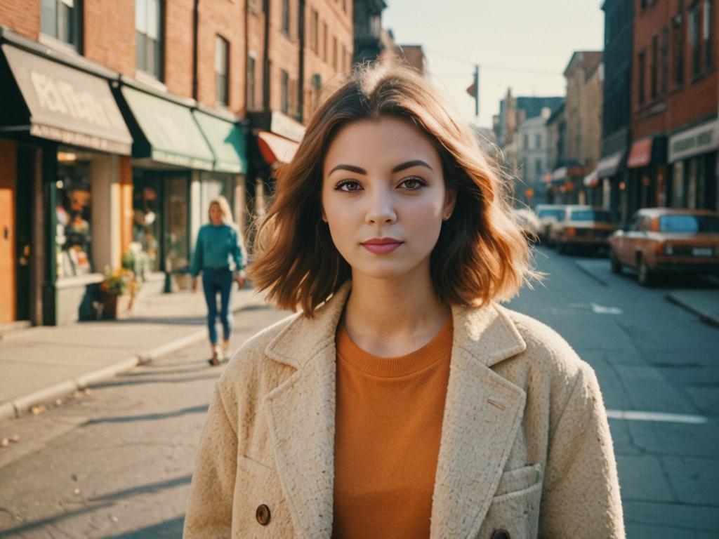 Serene Beauty in Fashionable Street Style