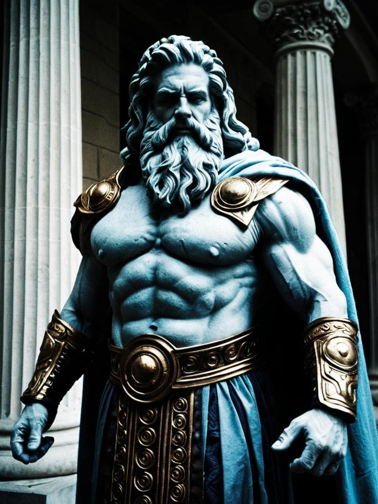 Man in Hephaestus God Costume with Ancient Greek Armor and Cape