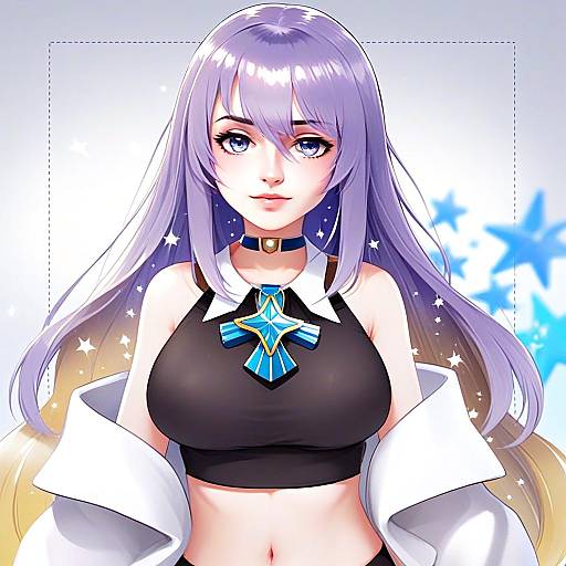Anime Style Woman with Lavender Hair and Blue Star Pendant in 1st Costume
