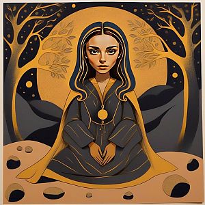 Stylized Woman Meditating in Abstract Forest