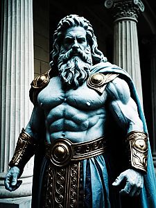 Man in Hephaestus God Costume with Ancient Greek Armor and Cape