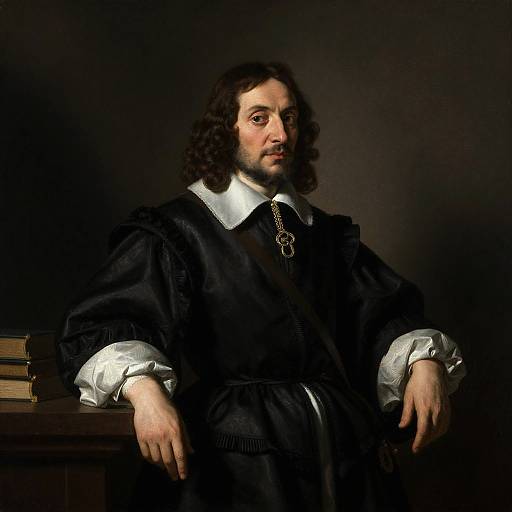 17th Century Man Portrait in Baroque Style with Leather Garment