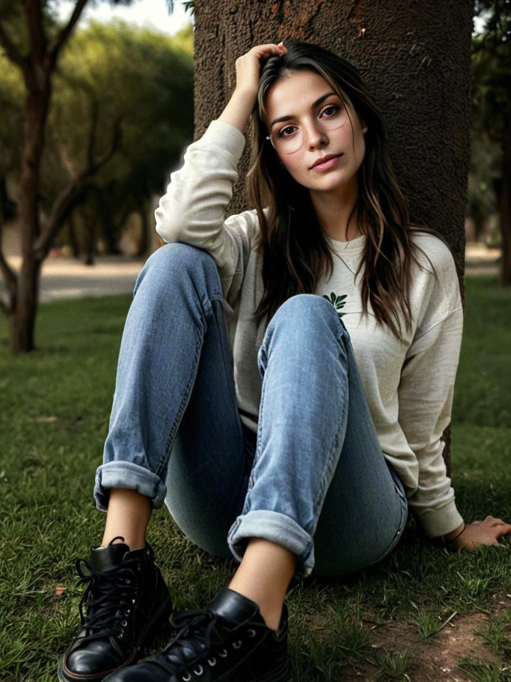 Young Woman Relaxing Outdoors in Sweater