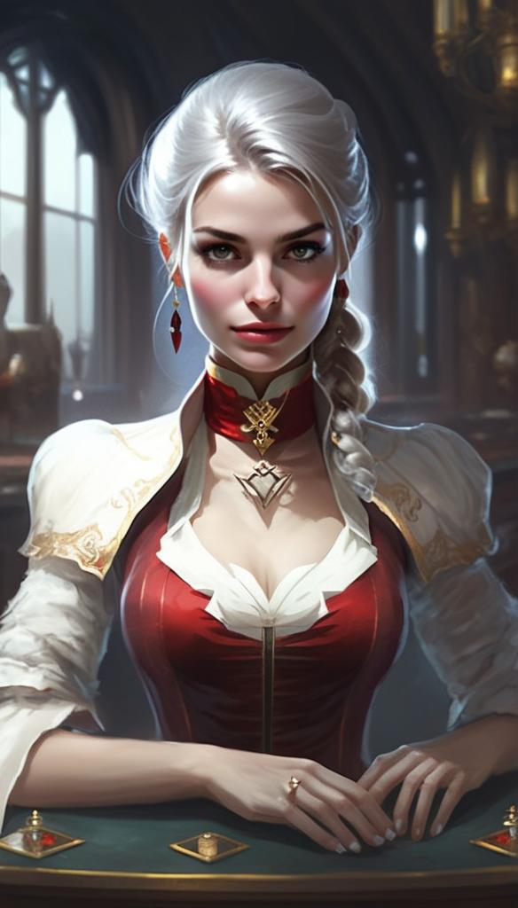 Regal Woman with White Hair in Gothic Room Regal Woman with White Hair in Gothic Room