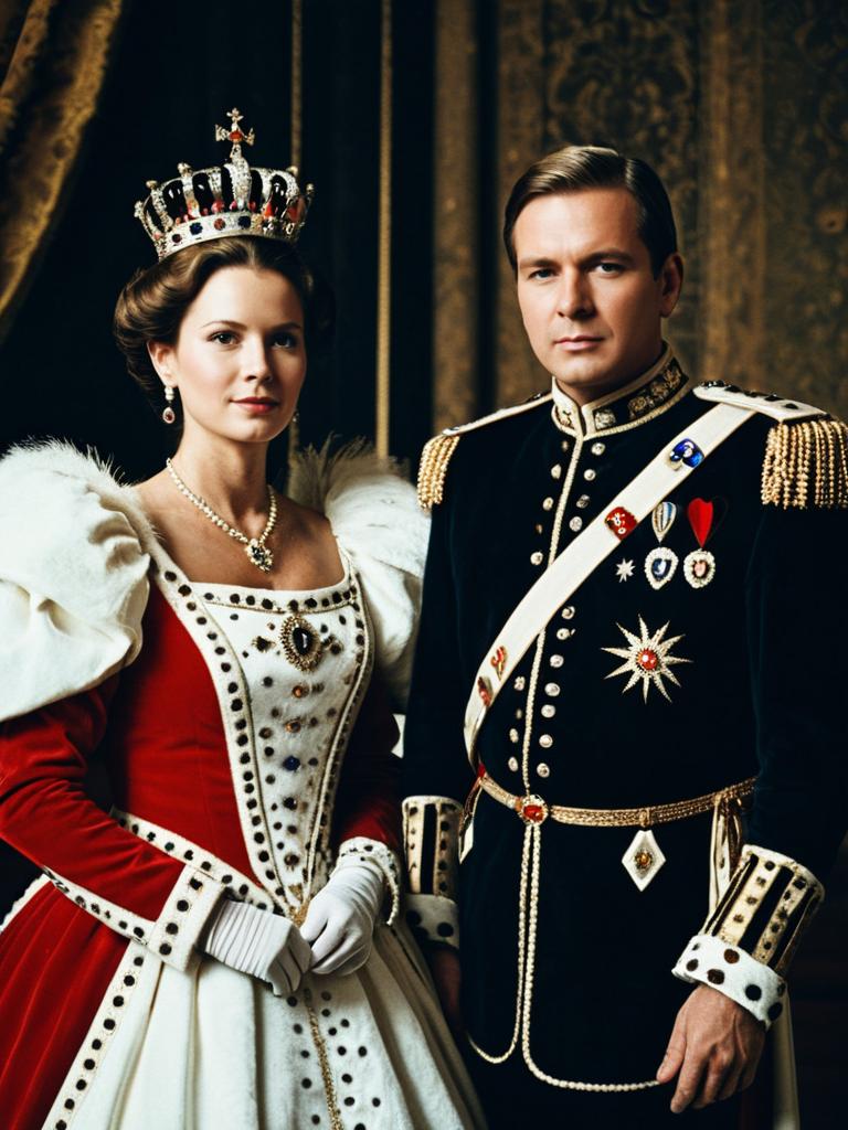 Cinematic Regal Couple in King and Queen Costumes with Dramatic Realism