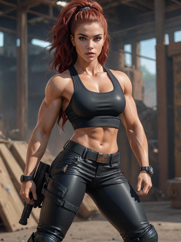 Hyper-Muscular Woman in Tactical Outfit