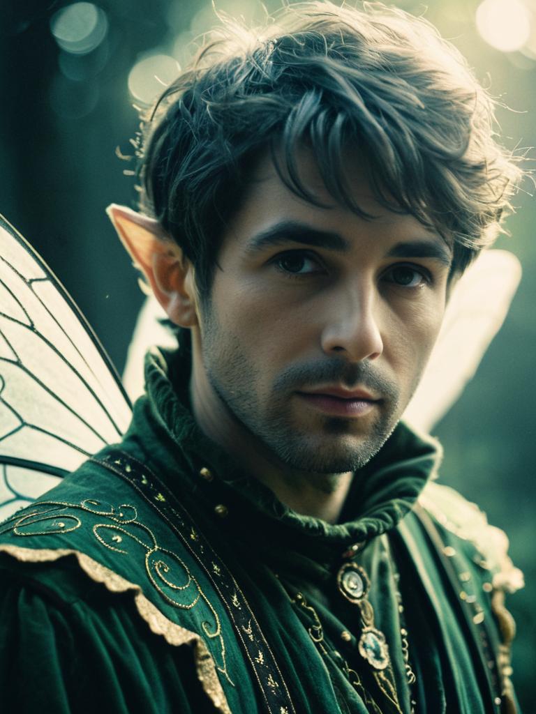 Ornate Male Fairy Portrait with Elf Ears and Wings