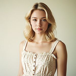 Elegant Young Woman in Cream Dress