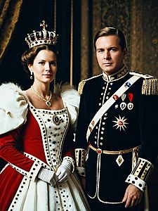 Cinematic Regal Couple in King and Queen Costumes with Dramatic Realism