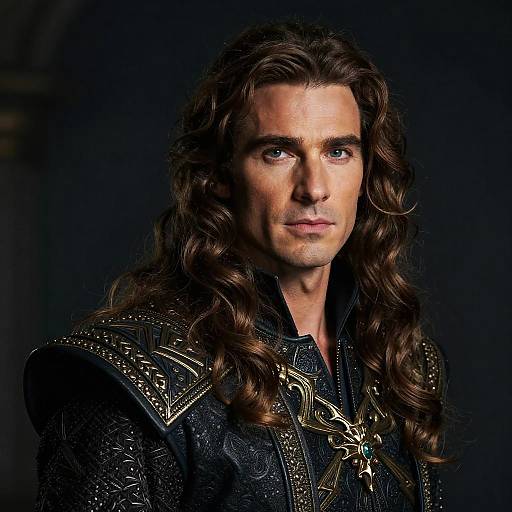 Medieval Fantasy Man in Ornate Armor with Long Wavy Hair