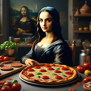 Renaissance Woman with Pepperoni Pizza