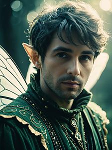 Ornate Male Fairy Portrait with Elf Ears and Wings