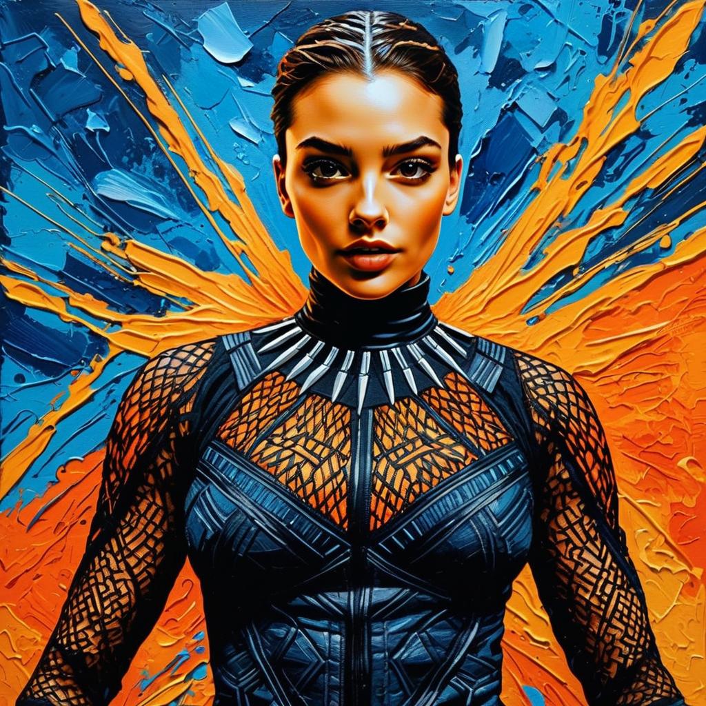 Futuristic Woman Portrait with Abstract Blue and Orange Background