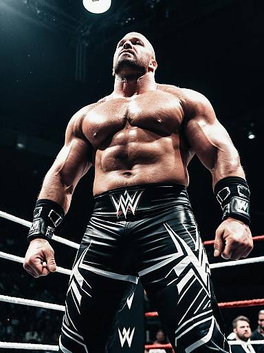 Dramatic Low Angle WWE Fighter in Wrestling Costume with Cinematic Realism