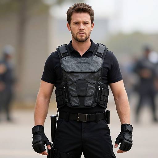 Man in Tactical Gear and Bulletproof Vest Outdoor Security
