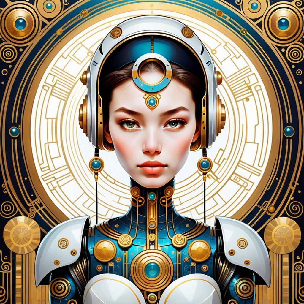 Futuristic Cyborg Woman with Gold and Blue Elements Futuristic Cyborg Woman with Gold and Blue Elements