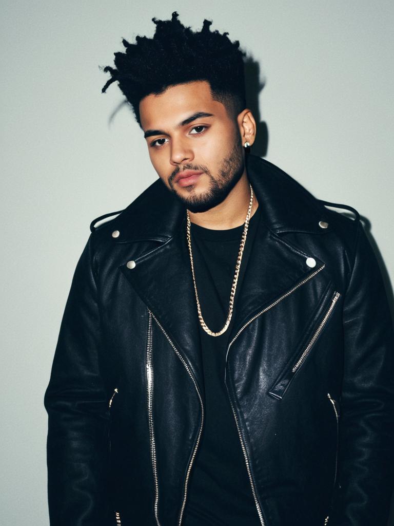 Man in Weeknd Costume Photorealistic Editorial Portrait in Fashion Style