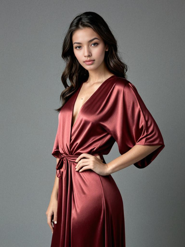 Elegant Woman in Red Satin Dress