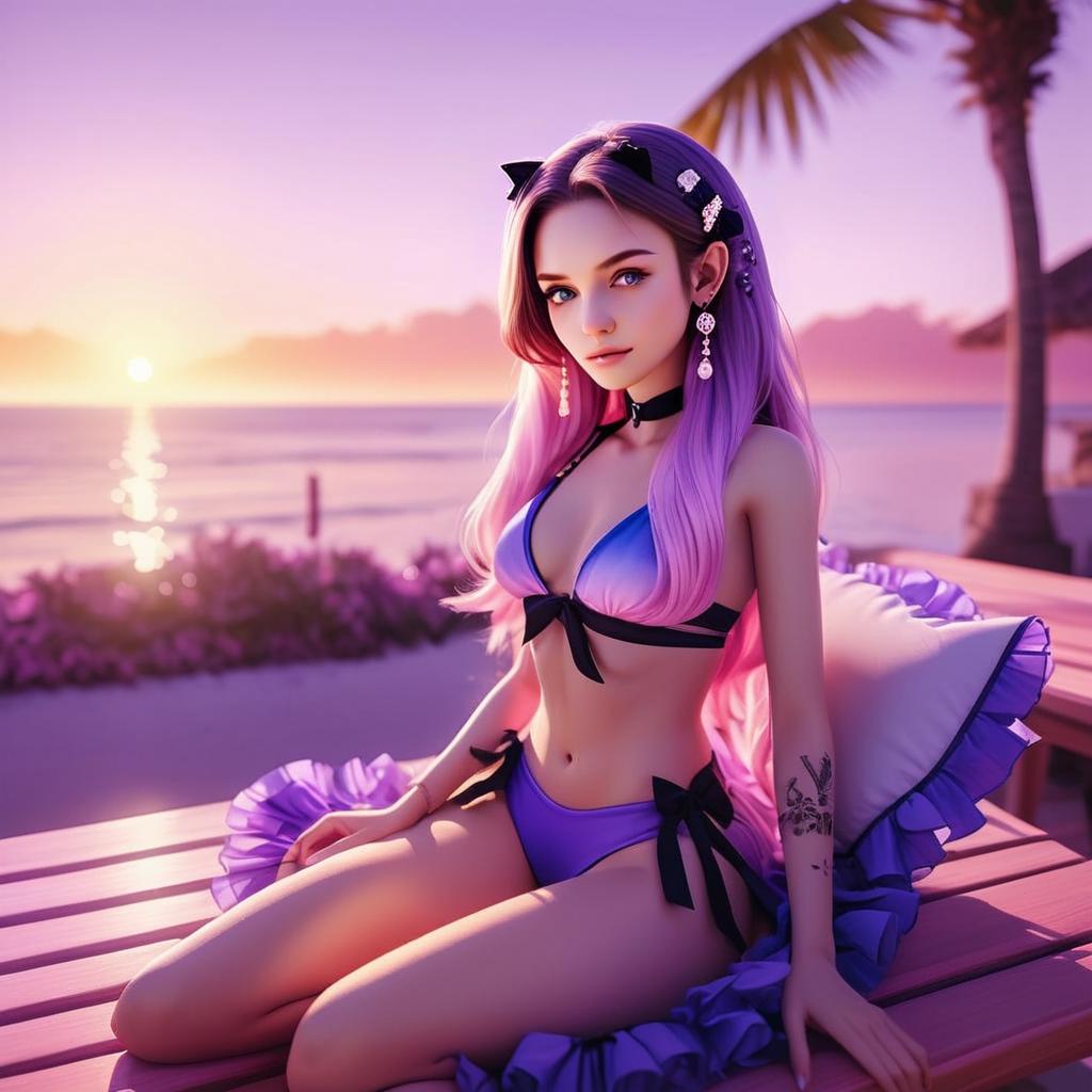 Young Woman at Beach Sunset