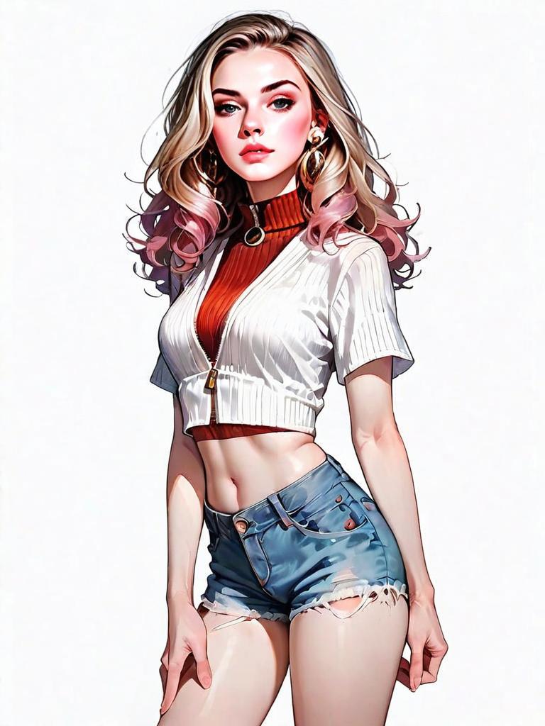 Realistic Comic Style Illustration of Woman in Casual Outfit with Blonde Hair