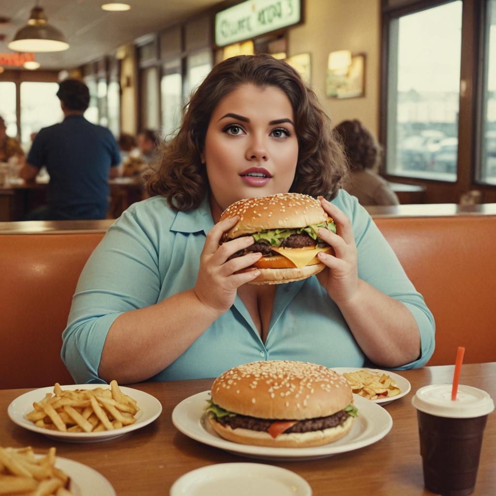 Woman Ready to Enjoy Burger at Diner